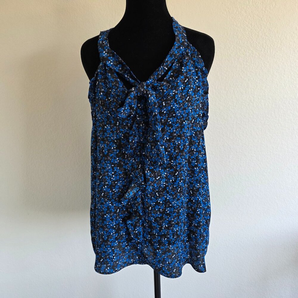 Parker Top Sleeveless Keyhole Neck Ruffle Trim Floral Blouse Polyester Size L